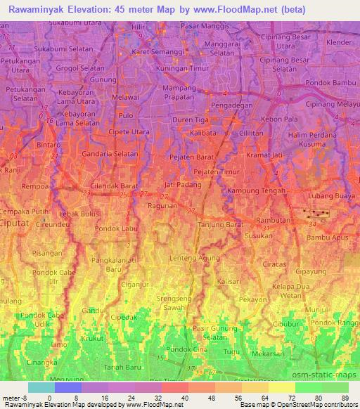 Rawaminyak,Indonesia Elevation Map
