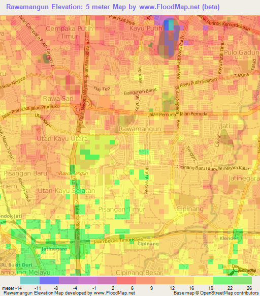 Rawamangun,Indonesia Elevation Map