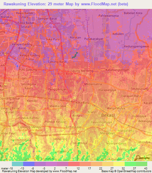 Rawakuning,Indonesia Elevation Map