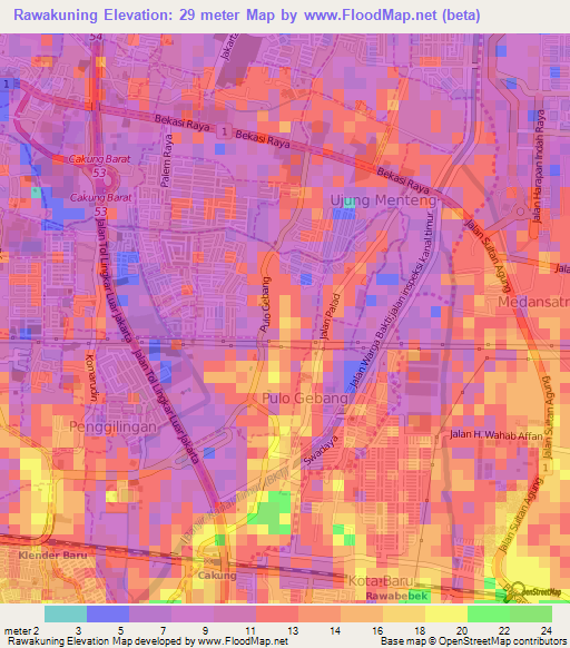 Rawakuning,Indonesia Elevation Map