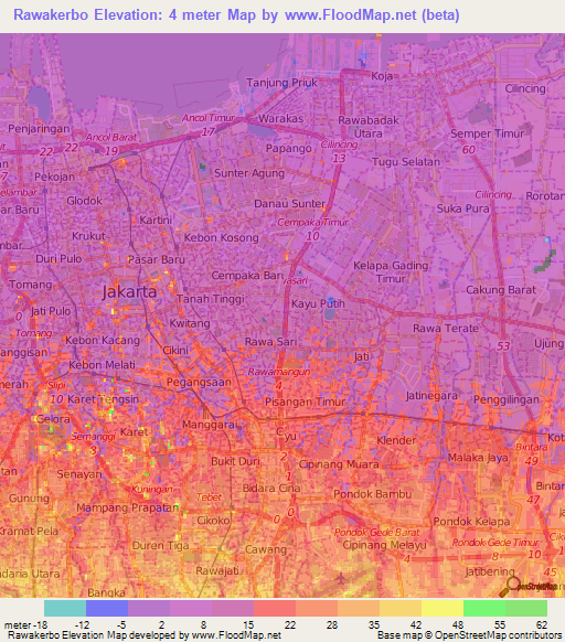 Rawakerbo,Indonesia Elevation Map