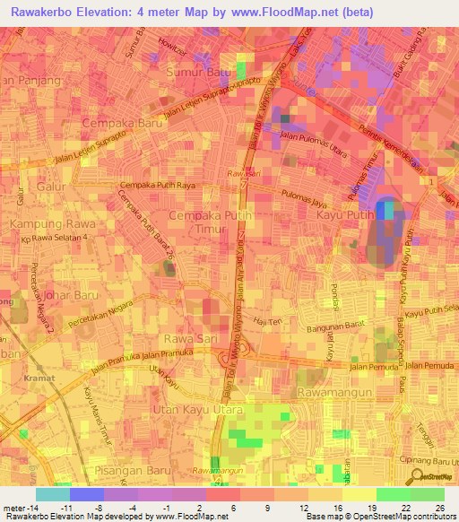 Rawakerbo,Indonesia Elevation Map