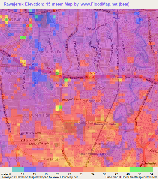 Rawajeruk,Indonesia Elevation Map