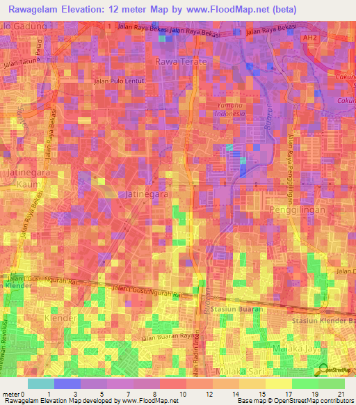 Rawagelam,Indonesia Elevation Map