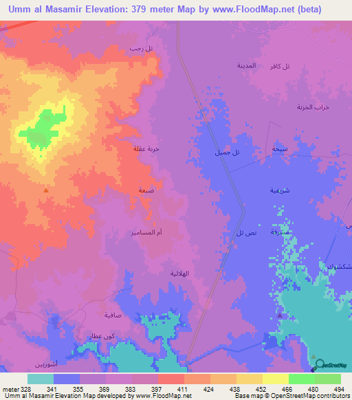 Umm al Masamir,Syria Elevation Map
