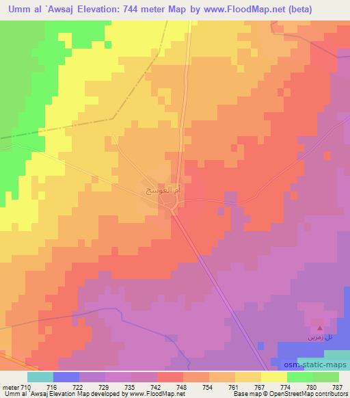 Umm al `Awsaj,Syria Elevation Map