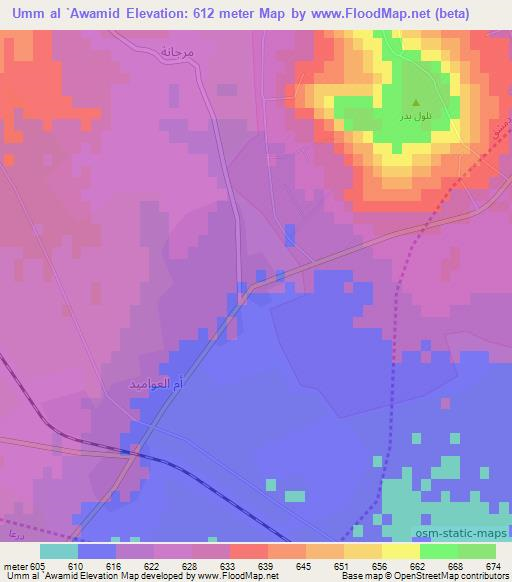 Umm al `Awamid,Syria Elevation Map