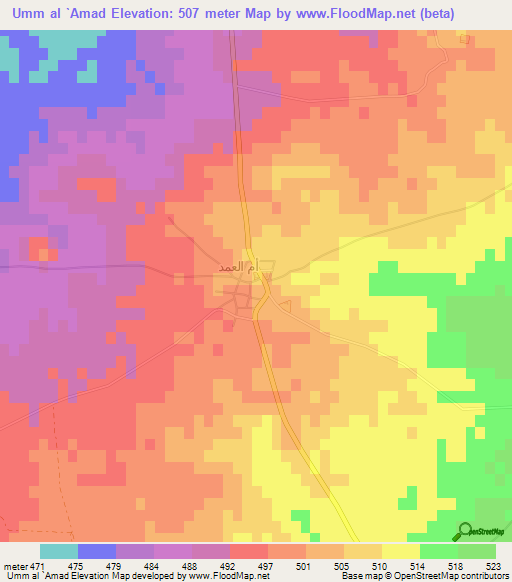 Umm al `Amad,Syria Elevation Map