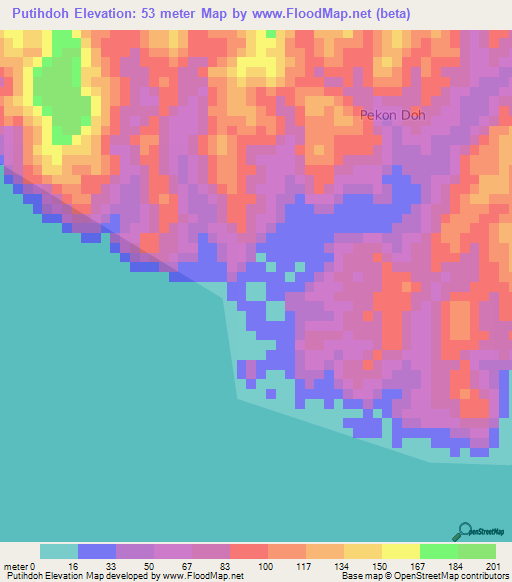 Putihdoh,Indonesia Elevation Map