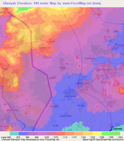 Ufaniyah,Syria Elevation Map