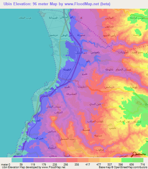 Ubin,Syria Elevation Map