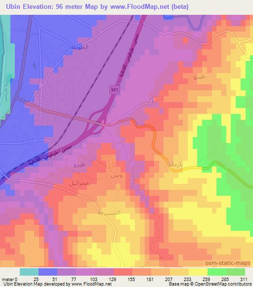 Ubin,Syria Elevation Map