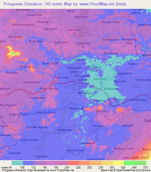 Pringsewu,Indonesia Elevation Map
