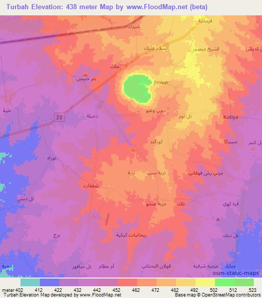 Turbah,Syria Elevation Map