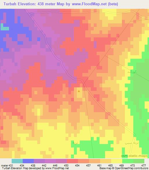 Turbah,Syria Elevation Map