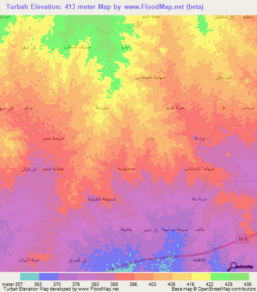 Turbah,Syria Elevation Map