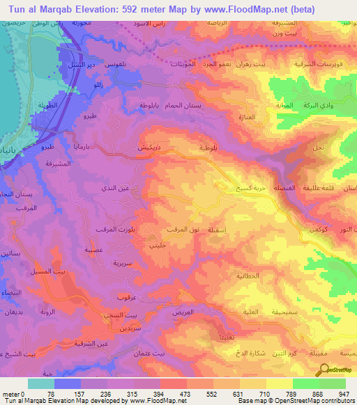 Tun al Marqab,Syria Elevation Map