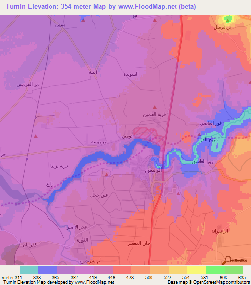 Tumin,Syria Elevation Map