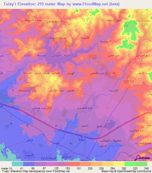 Tulay`i,Syria Elevation Map
