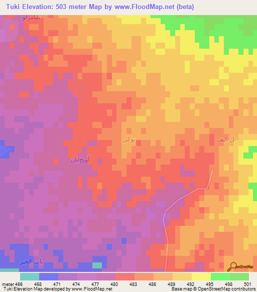 Tuki,Syria Elevation Map