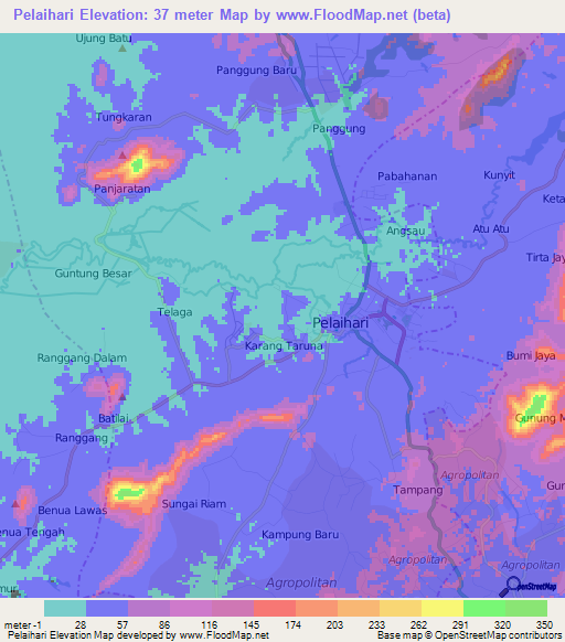 Pelaihari,Indonesia Elevation Map