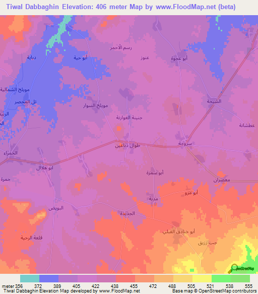 Tiwal Dabbaghin,Syria Elevation Map
