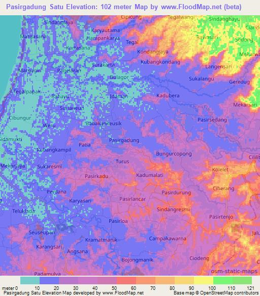Pasirgadung Satu,Indonesia Elevation Map