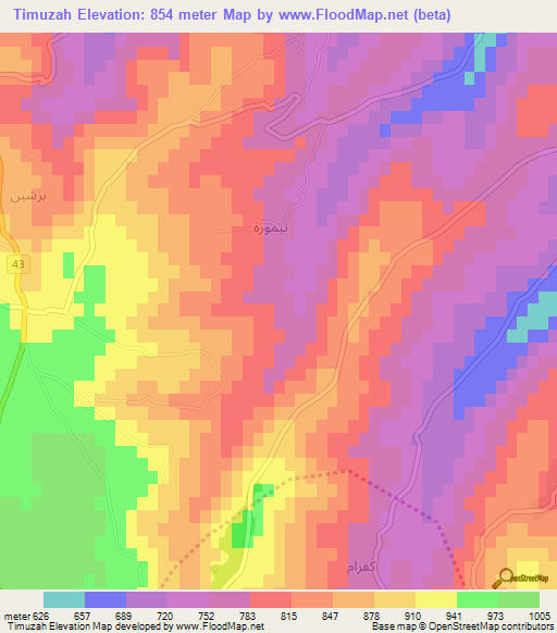 Timuzah,Syria Elevation Map