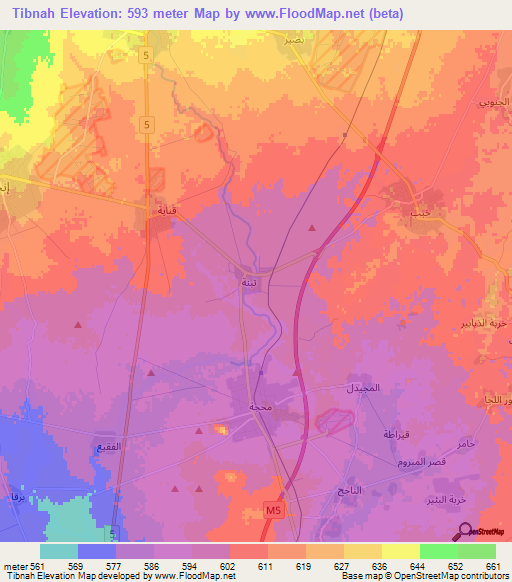 Tibnah,Syria Elevation Map