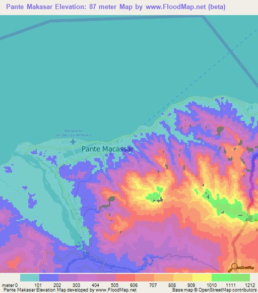 Pante Makasar,East Timor Elevation Map