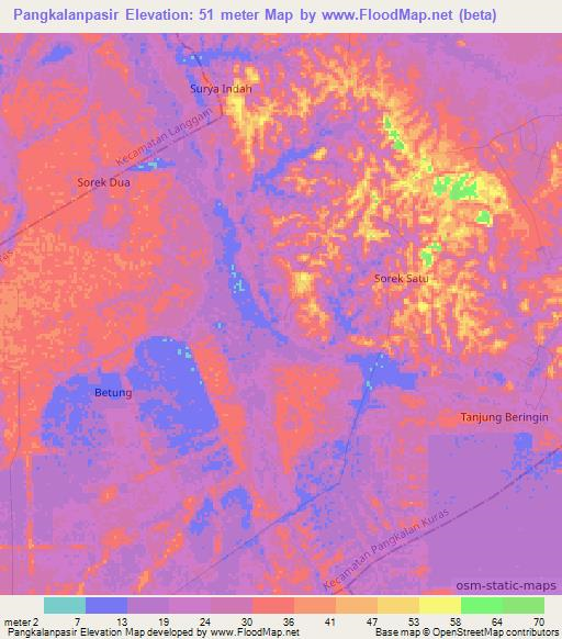 Pangkalanpasir,Indonesia Elevation Map