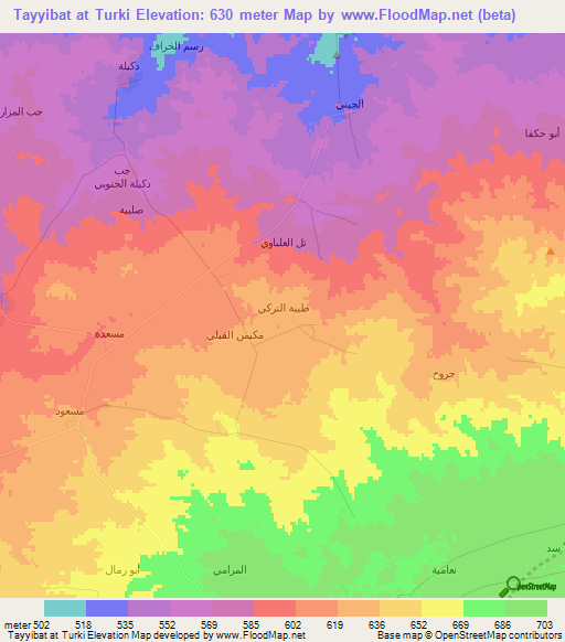 Tayyibat at Turki,Syria Elevation Map