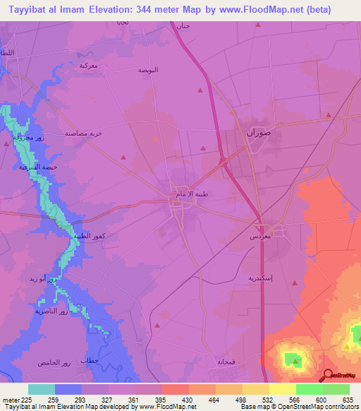 Tayyibat al Imam,Syria Elevation Map