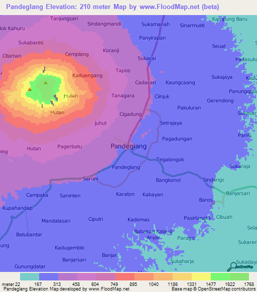 Pandeglang,Indonesia Elevation Map