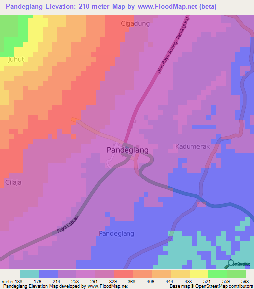 Pandeglang,Indonesia Elevation Map