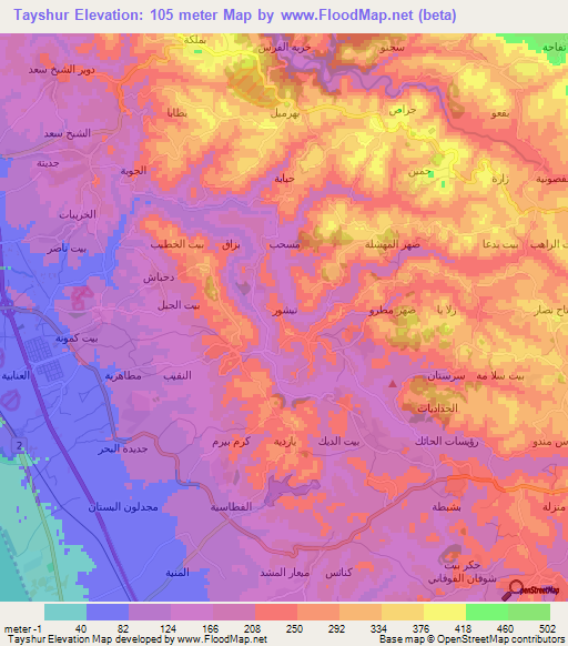 Tayshur,Syria Elevation Map