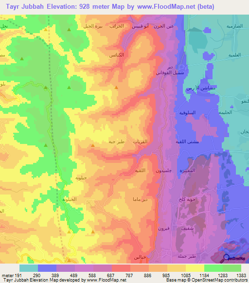 Tayr Jubbah,Syria Elevation Map