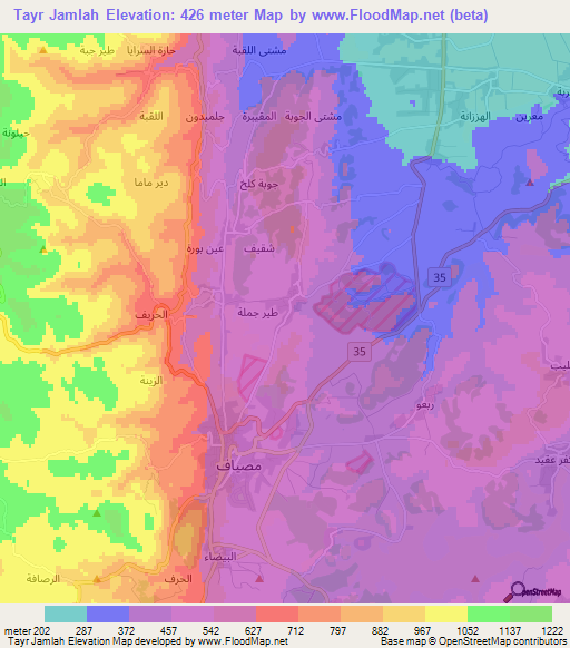 Tayr Jamlah,Syria Elevation Map