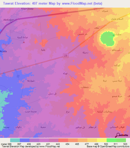 Tawrat,Syria Elevation Map