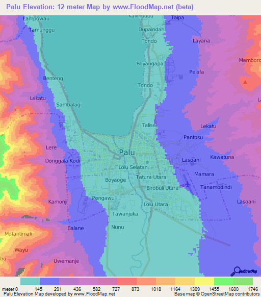 Palu,Indonesia Elevation Map