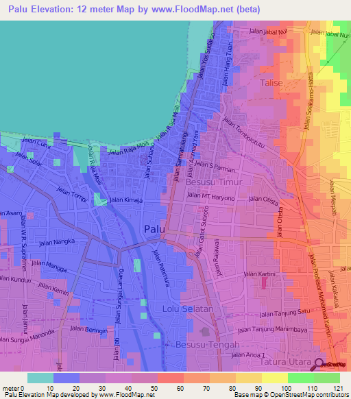 Palu,Indonesia Elevation Map