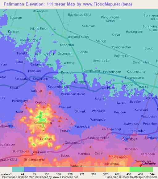 Palimanan,Indonesia Elevation Map