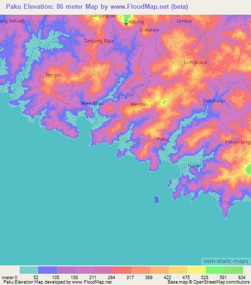 Paku,Indonesia Elevation Map