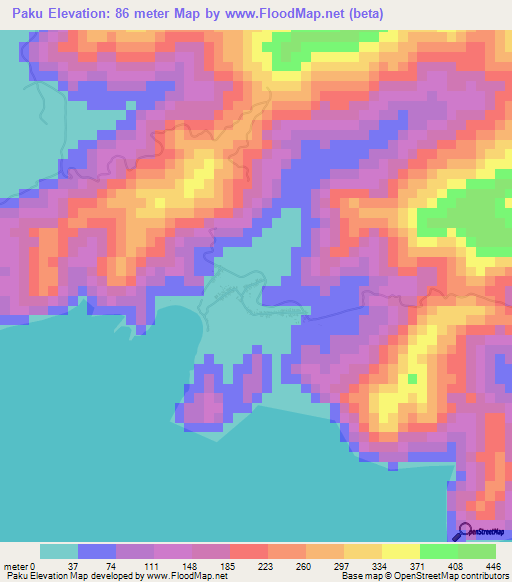 Paku,Indonesia Elevation Map
