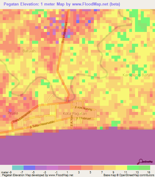 Pegatan,Indonesia Elevation Map