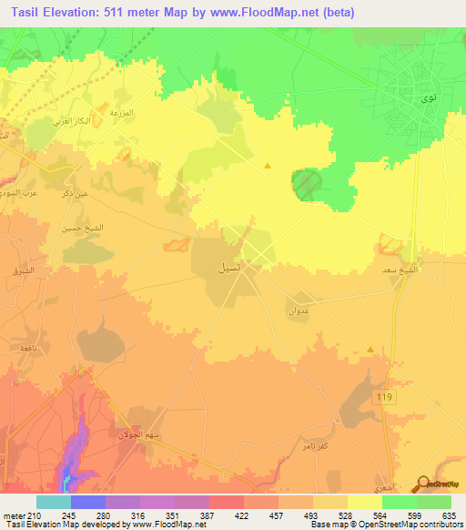 Tasil,Syria Elevation Map