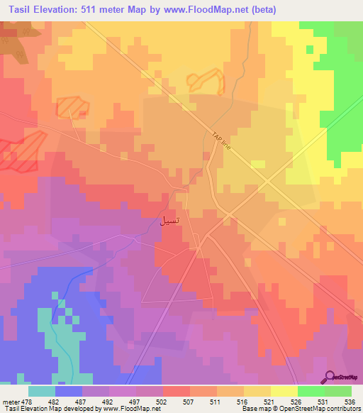 Tasil,Syria Elevation Map