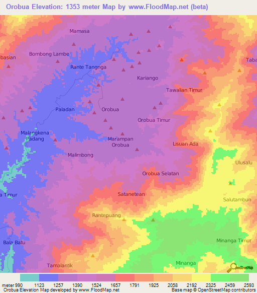 Orobua,Indonesia Elevation Map