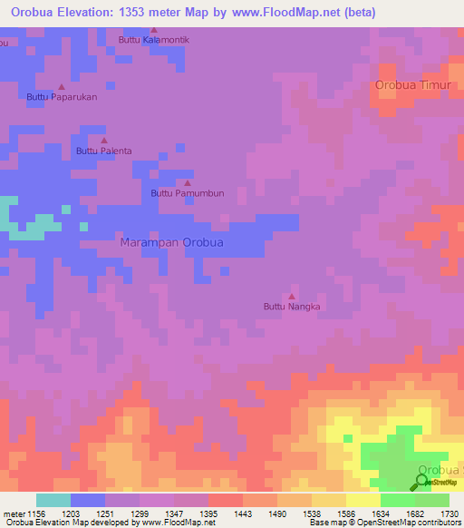Orobua,Indonesia Elevation Map