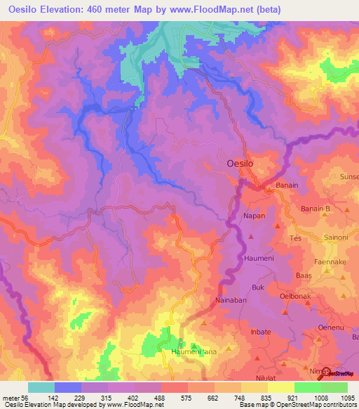 Oesilo,East Timor Elevation Map